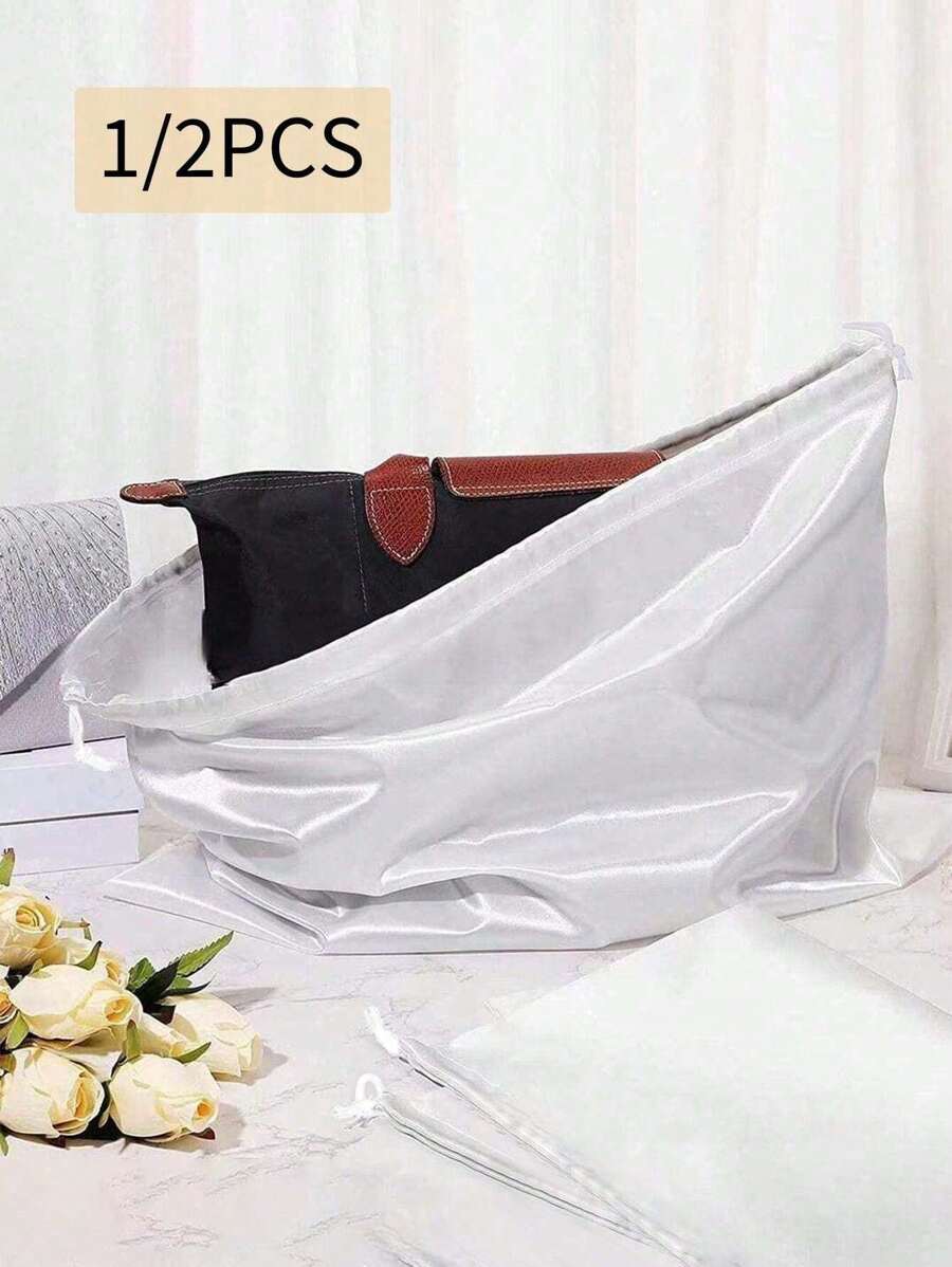 1/3pcs Polyester Satin Dustproof Drawstring Bag For Jewelry,Silk Dustproof Drawstring Travel Storage Pouch,Portable Clothing Shoes Drawstring Bundle Pockets, High Capacity Dust Bags For Handbags,Self-Sealed Drawstring Storage Bag, Travel Supplies, Storage And Organization - Multicolor - View 1