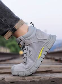 GUYISA Men's Shoes Steel Toe Anti-Smash Anti-Puncture Suede Leather Welding Shoes High-Top Lace-Up Flat Gray Shoes, All Season