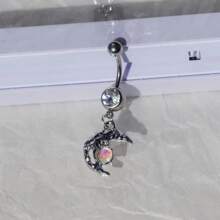 1pc Fashionable Stainless Steel Butterfly Navel Ring With Rhinestones, Personalized Women/Girls Belly Button Piercing Accessory - Color - View 8