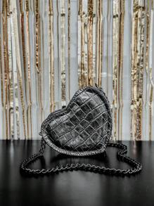 Women's Crossbody Bag Side Mini Bag Small Party Bag Metallic Chain Strap Love Heart - 深灰色 - 查看 4
