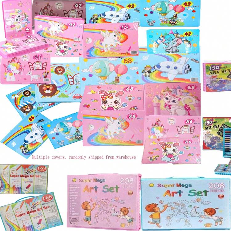 Decoração de Natal 86 peças/conjunto conjunto de pintura em aquarela para crianças, incluindo livro de ilustração, giz de cera e canetas para colorir, conjunto com livro de desenho (padrão de caixa aleatória), material escolar - Multicolorido - Ver 11