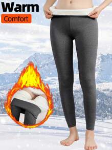 Women's Outdoor Winter Thermal Lined Leggings, Daily Casual Base Layer Pants,Fleece - Black - View 1