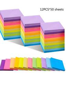 12 pièces Notes adhésives multicolores, 600 pièces/12 blocs-notes, 50 feuilles par cahier, couleurs assorties
