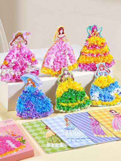 1 Set DIY Handmade Sticker Art, Princess & Fairy Themed Design, Dress-Up Activity, Creative Drawing Kit, Suitable For 3-6 Years Old Girls, Ideal Birthday Or Holiday Gift, Girls' Cognitive Toy, Children's Coloring Book And Sticker Set