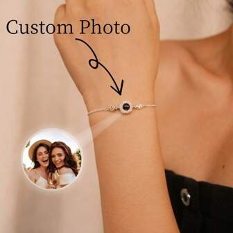 Custom Photo Projection Bracelet Stainless Steel Adjustable Chain Inlay Zirconia Stone DIY Picture Projection Bracelet Stylish, Fall Fashion, Contracted, Simple, Casual, Old Money, Soccer Mom Unique Ideal Gifts For Her Girlfriend, Mom, Friends, Family, Daughter For Anniversaries, For Birthdays, For Daily Wear, For Prom, For Weddings, Customized Fashion Photo Bracelets, Look Glamour, Black, Vintage, Simple, Unisex, Casual, Cuties, Ideal Gifts For Her, Her, Boyfriend, Girlfriend, Dad, Mom, Family, Friends, For Anniversaries, For Birthdays, For Prom, For Party,New Year Glamour
