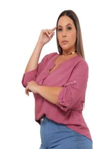 PLUS SIZE WOMEN'S SHIRT 3/4 SLEEVE SMOOTH VISCOLINE - 陳年玫瑰 - 查看 2