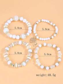 4 sztuki Boho Retro Style White Multi-Layer Pearl, Heart Pendant Women Bransoletki Zestaw