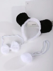 3 peças/Conjunto Tiaras com Orelhas de Animais Cartoon - Coelho, Gato, Tigre, Girafa, Sapo, Cachorro, Coelho, Lobo com Gravata Borboleta, Estampa de Animal, Tiara para Cabelo para Acessórios de Beleza e Decoração do Lar - Multicolorido - Visão 21