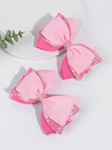 2个粉色系发夹，闪亮亮片蝴蝶结鳄鱼夹，燕尾双层粉色罗缎蝴蝶结发夹，可爱甜美蝴蝶结发卡，女士时尚发饰，情人节礼物，发夹爪夹，学习用品，情人节配饰，头部配饰，发卡 - 粉紅彩色 - 查看 8