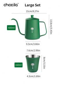 choxila 2 件套，沙特阿拉伯国庆节礼物，椰枣树标志绿色咖啡壶和浓缩咖啡杯，手冲咖啡壶和咖啡杯 - 綠色 - 查看 5