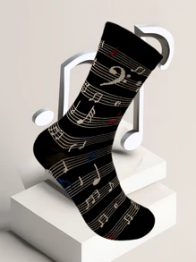 4 Pairs/Sets Of Men's Fashion Music Symbol Personalized Interesting Pattern Sock Combination, Fall Socks