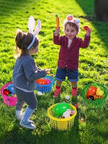 4/6 piezas Cestas de plástico tejidas para recoger frutas y verduras (estilo del asa y color seleccionados al azar) - Multicolor - Ver 6