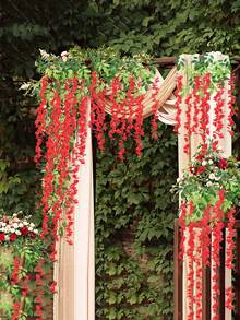 MEHELANY 12 Dây hoa tử đằng nhân tạo (105cm/41,37") Dây hoa tử đằng giả treo Vòng hoa treo màu đỏ hoa nhân tạo Lá lụa dài treo bụi dây trang trí tiệc cưới tại nhà - Đỏ - Xem 5