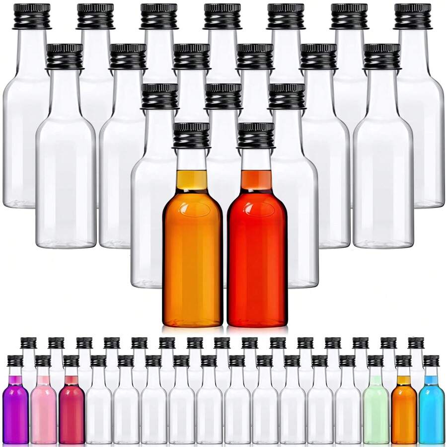 6 Packs 2 Oz Mini Liquor Bottles, Plastic Alcohol Bottles, Airtight Shot Bottles, Little Spirit Bottle With Black Cap, Hot Sauce Bottles For Cocktail, Party Favors, Weddings - Transparent+Black Cover - View 1