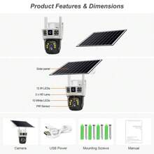 Cámara para exteriores de 12MP, 6K, con ranura para tarjeta SIM 4G, panel solar de 10W a prueba de agua. Cuenta con doble lente, tres pantallas, aplicación inteligente V380PRO. Con clasificación IP66 a prueba de agua y polvo, visión nocturna de alta definición, intercomunicador bidireccional y detección PIR inteligente. - Cámara de ultra alta definición 4G-12MP - Ver 13