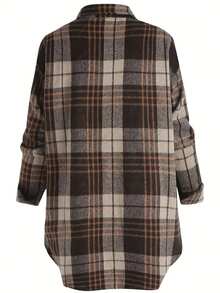 女士休闲格子长袖衬衫，秋季，长袖上衣 - 彩色 - 查看 2