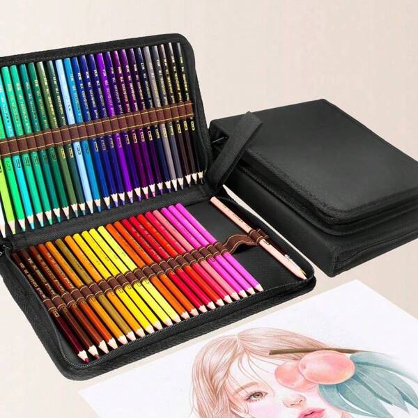 36/48/72 Holes Colored Pencil Folding Case, Sketch Pencil Bag With Zipper For Stationery Organizer (Not Suitable For Pens That Are Slightly Thicker Than Markers)
