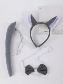 3 peças/Conjunto Tiaras com Orelhas de Animais Cartoon - Coelho, Gato, Tigre, Girafa, Sapo, Cachorro, Coelho, Lobo com Gravata Borboleta, Estampa de Animal, Tiara para Cabelo para Acessórios de Beleza e Decoração do Lar - Multicolorido - Visão 8