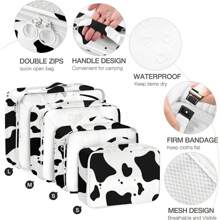 行李箱收纳袋，带鞋袋的收纳袋，化妆品袋，服装袋，配饰袋，旅行行李收纳袋收纳袋，女士男士旅行收纳袋，化妆包，化妆袋，度假收纳袋，大容量化妆品收纳袋，化妆盒，可装口红、刷子、护肤品、手机、硬币、小件物品，适用于家居、礼品、度假和节日万圣节圣诞节多功能用途 - 8件套裝-牛 - 查看 3