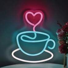 可乐、鸡尾酒、咖啡杯霓虹灯标志用于墙壁装饰，咖啡吧 LED 灯，LED 标志房间装饰美观，适用于客厅、小酒馆、咖啡馆、男人洞穴派对、圣诞节、万圣节 5V USB 电源。 - 多色光 - 查看 10