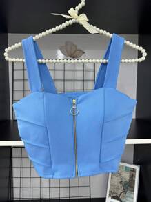 Women's Cropped Top With Neoprene Cups \ Zipper That Can Be Opened - 淺藍色 - 查看 1