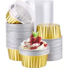 10/50/100pcs Disposable Ramekins (5oz/150ml) Mini Aluminum Foil Baking Cups With Lids Creme Brulee Cupcake Liners, Desert Cheesecake Pans Flan Molds Tin Cups Containers For Party Favor Birthday - Multicolor - View 29