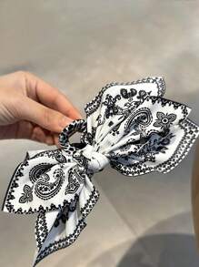 1pc Vintage Elegant Butterfly Claw Hair Clip With Bow Tie And Tassel, Suitable For Women And Girls, Paisley Boho Style Hair Accessory, Great For Vacation And Holiday Photos Accessories