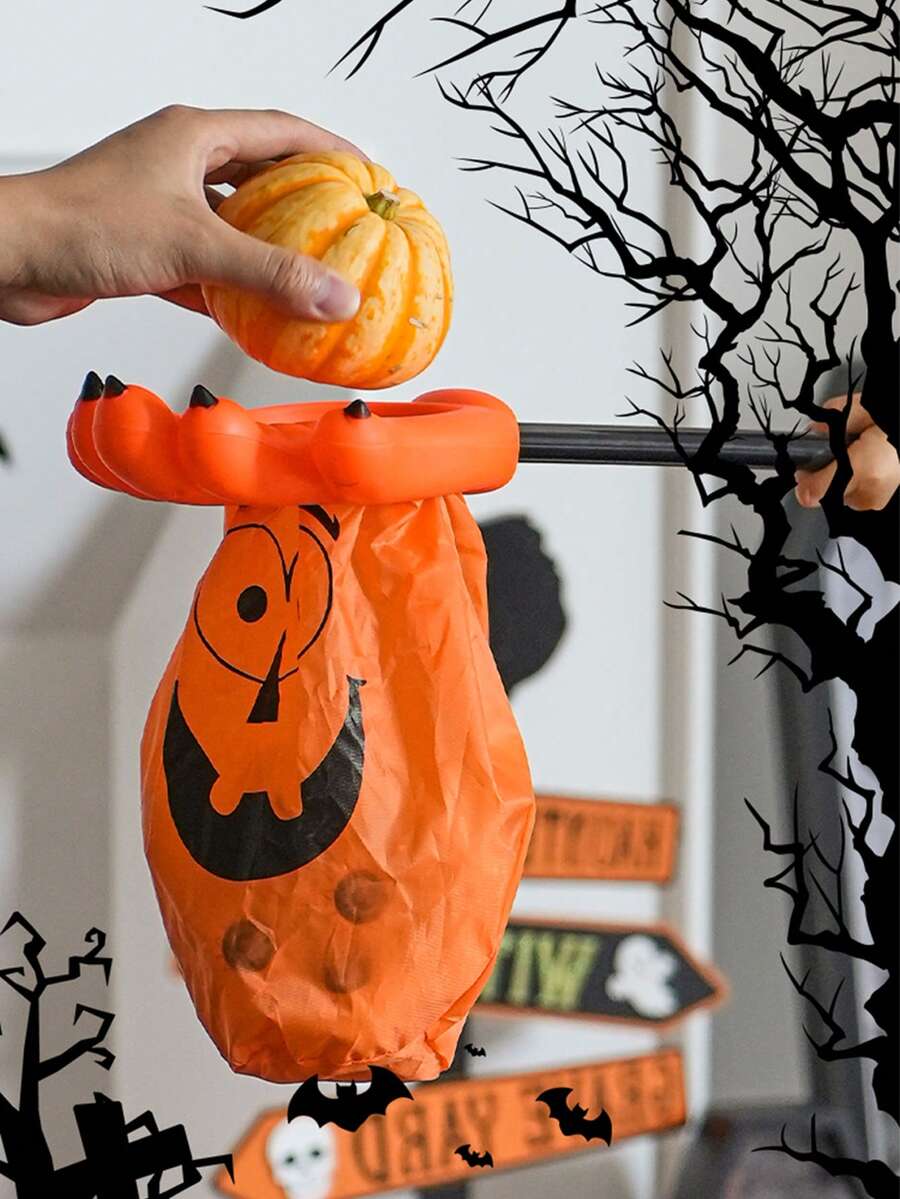 1pc Fun Halloween Trick Or Treat Bag, Skeleton Hand Candy Bag, Party Prop Decoration, Halloween Activity Game Supply - Multicolor - View 1
