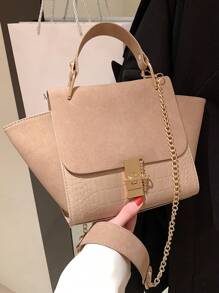 1 chiếc túi xách thời trang All-Match, thiết kế dạng cánh mờ, túi đeo vai/chéo vai thích hợp cho các buổi đi chơi hàng ngày của phụ nữ, hẹn hò, đi làm, có dây đeo vai có thể tháo rời, túi tote dành cho phụ nữ - Màu Khaki - Xem 2