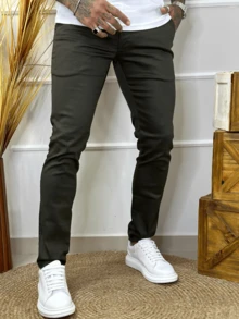 Satin Skinny Tailored Trousers - 軍綠色 - 查看 3