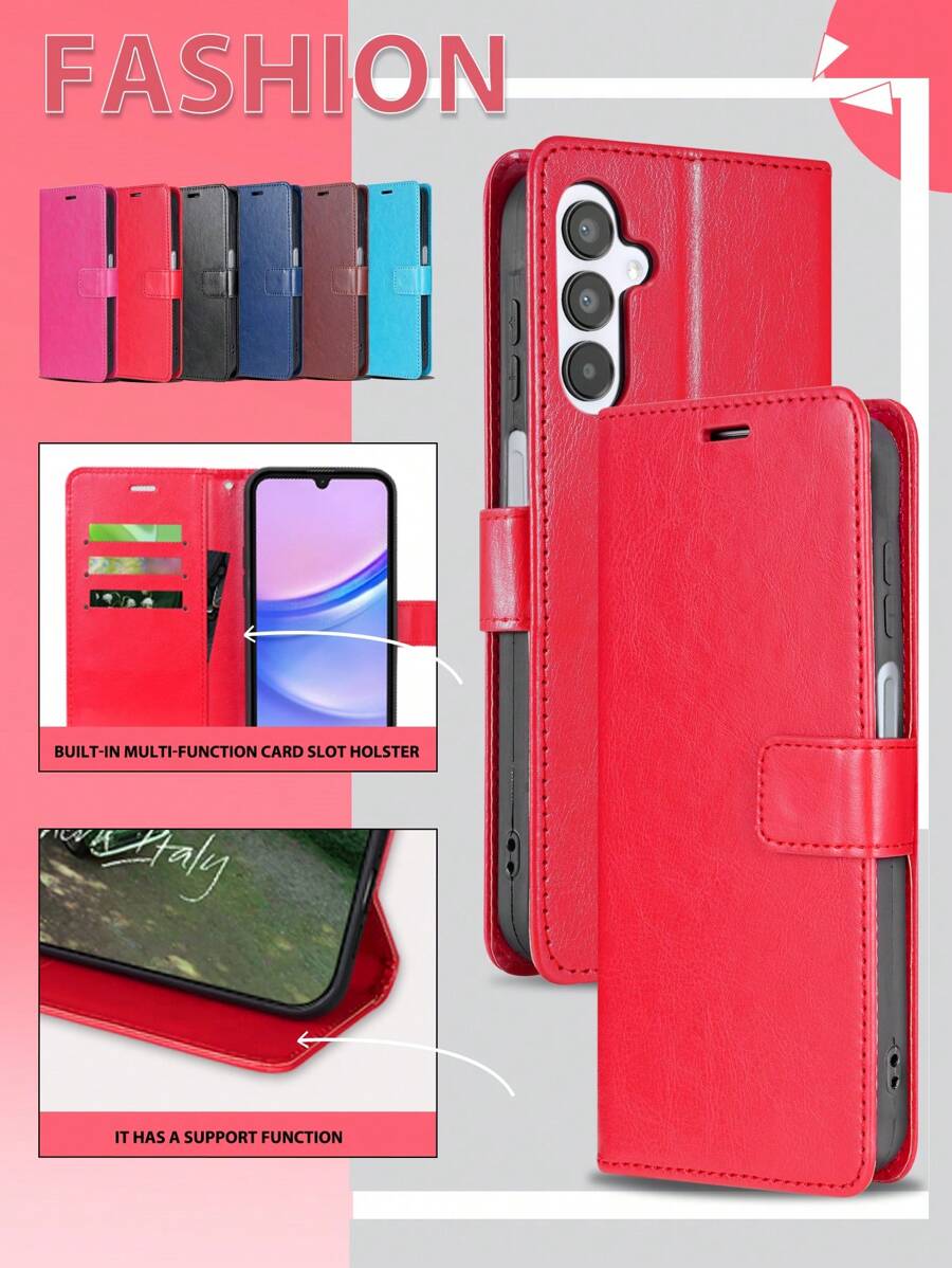 翻盖皮套 + 支架手机壳 + 高工艺 + 全套手机壳兼容 Apple IPhone 16 Pro Max/ S24 Ultra/Redmi Note 13 Pro，兼容 Apple IPhone 11/12/13/14/15 Pro Max、S24 Ultra、OPPO、VIVO、Redmi Note 11/12/13 Pro - 紅色 - 查看 1