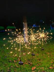 1 pièce Guirlande lumineuse solaire en fil de cuivre, lumières étoilées LED d'extérieur, piquets de jardin et de pelouse, lumières de Noël - Multicolore - Voir 10