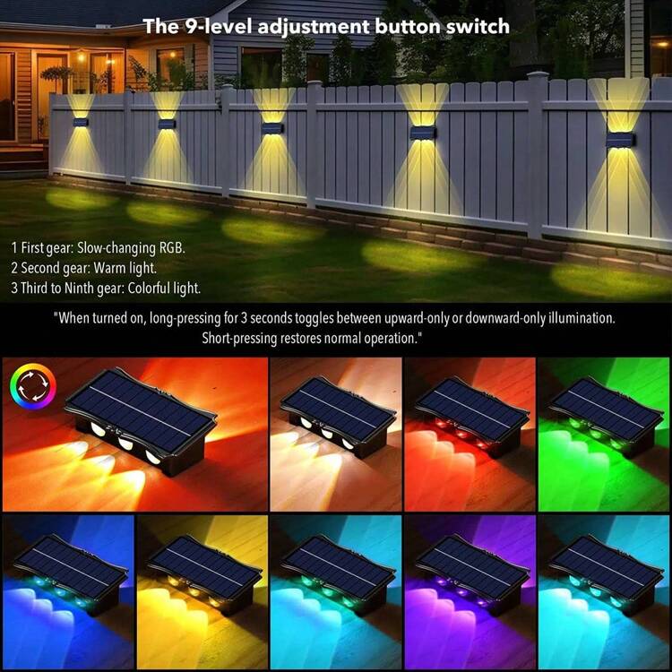 CANMEIJIA Luz LED de pared exterior grande y solar, iluminación RGB conmutable y resistente al agua, ahorro de energía, lámpara de pared decorativa vintage, apta para jardín/estacionamiento/pasillo exterior/entrada/patio/cantero de flores/intersección/pared exterior/pared interior/decoración del techo para el Día de San Valentín, decoración del hogar, decoración exterior - Aplique de pared con modo solar - Ver 5