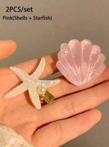 1 对可爱优雅海星发夹，亮片星星醒目精致发夹，女士女孩日常派对户外装饰，优雅星形合金发夹，纯色，时尚发型夹 - 彩色 - 查看 2