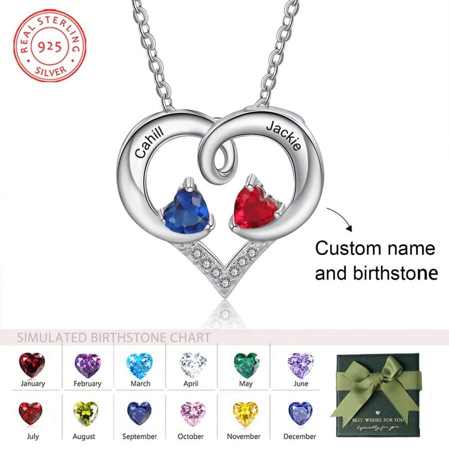 925 Sterling Silver Pendant Necklace - Fashionable Personalized Gift For Women And Girls, Birthday Gift, Daily Ornament Jewelry,Custom Birthstone And Name.