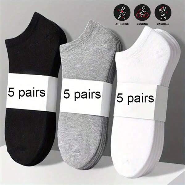 5 paires de chaussettes unies simples, chaussettes basses souples et légères, collants et bas pour garçons et filles