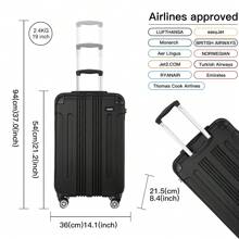 Lightweight ABS Hard Luggage For Business Travel 4-Wheel Trolley Case With Combination Lock For Men And Women 19 Inch Cabin Carry-On 24 Inch And 28 Inch Check-In - 黑色 - 查看 6