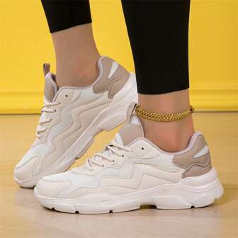Women's Sneakers, 2024 Summer New Pink/Beige Mesh Breathable Chunky Chunky Sneakers, Casual