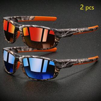 2 Pieces Fashionable Camouflage Frame Sports Vintage Fashion Glasses For Men Women Fashion Check Pattern Unisex Outdoor Sports Fashion Glasses Man Female Luxury Brand Designer Fashion Glasses Tropical Beach