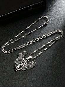 1 pièce Collier pendentif avec symbole d'aigle de forces spéciales à la mode, breloque de plume vintage, en acier de titane, sans décoloration, longue chaîne pour pull, cadeau d'anniversaire, bijoux, accessoires pour hommes et femmes, port quotidien - Multicolore - Voir 3