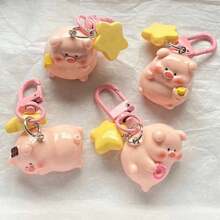 1 Móc Khóa Heo 3D Siêu Dễ Thương Unisex Với Phụ Kiện Ngôi Sao Màu Vàng, Mặt Dây Chuyền Chìa Hoạt Hình Dành Cho Học Sinh & Quà Tặng Bạn Thân Nhất - Hồng - Xem 12