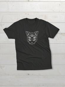 T-Shirt Unisex Oversize Men's Shirt 100% Cotton Mystical Cat 7110 - 深灰色 - 查看 3