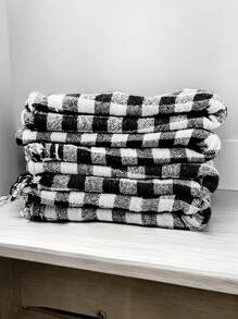 Kit com 5 Panos de Chão Premium Xadrez Preto 100% Algodão