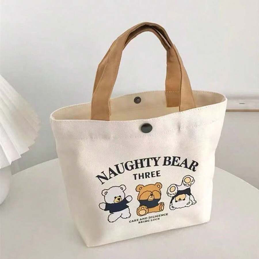 1pc Canvas Bag Small Small All-In-One Handbag Female Student Makeup Bag Simple Tote Bag Office Worker Storage Bag - Beige - View 1