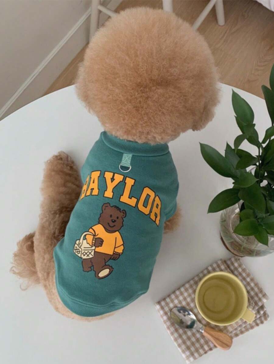 韩式宠物连帽衫，秋冬季猫狗衣服，适合泰迪、博美犬、比熊犬、马耳他犬 - 綠色 - 查看 1