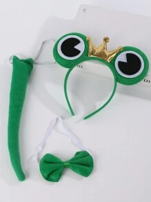 3 peças/Conjunto Tiaras com Orelhas de Animais Cartoon - Coelho, Gato, Tigre, Girafa, Sapo, Cachorro, Coelho, Lobo com Gravata Borboleta, Estampa de Animal, Tiara para Cabelo para Acessórios de Beleza e Decoração do Lar - Multicolorido - Visão 20