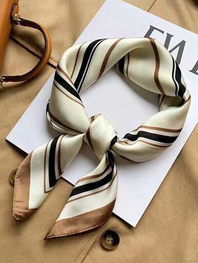 1pc Imitated Silk Printed Scarf Square Headband Hair Band Multi-Function Fashion Neckerchief, Suitable For Daily Use Silk Scarves Bandana
