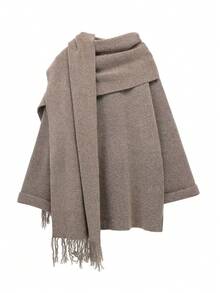 Ensemble 2 pièces TRAFZA pour femmes : Cardigan pull décontracté et écharpe, couleur unie, avec poches, pull chaud en tricot