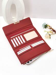 MINGYOU Damen Langes Portemonnaie, faltbar, multifunktional, weiche PU-Kunstleder, einfarbig, großes Fassungsvermögen, viele Kartenfächer, Ausweisetui, modische, kompakte Reißverschluss-Münztasche