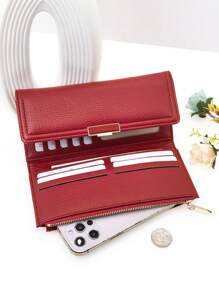 MINGYOU Damen Langes Portemonnaie, faltbar, multifunktional, weiche PU-Kunstleder, einfarbig, großes Fassungsvermögen, viele Kartenfächer, Ausweisetui, modische, kompakte Reißverschluss-Münztasche